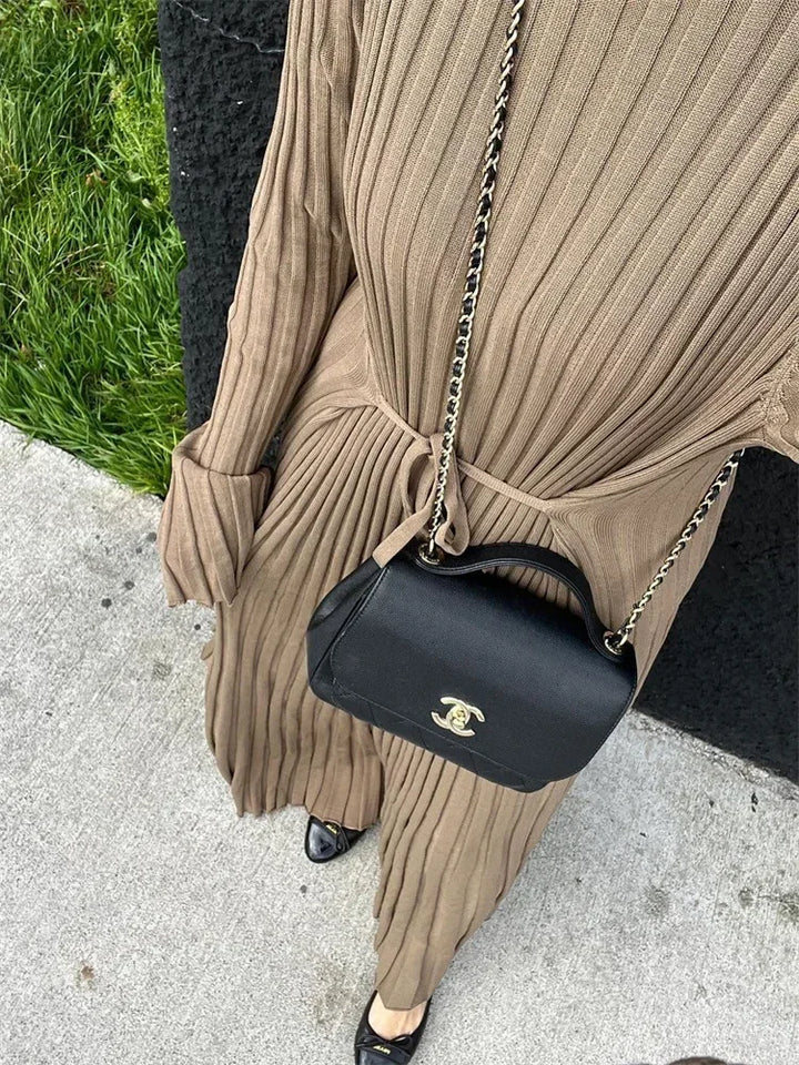 Knit Maxi Dress – Long Sleeve High Waist Elegant Style