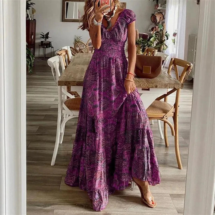 Bohemian V-Neck Floral Maxi Dress