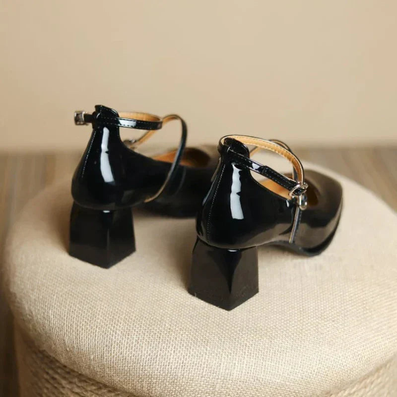 Celeste | Women's Ankle Strap Block Heel Pumps Square Toe Mary Jane