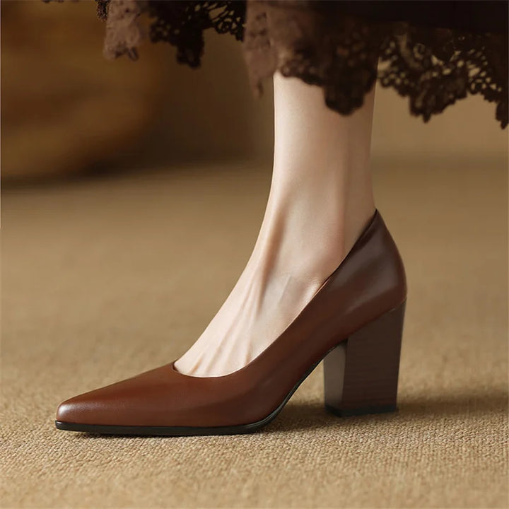 Venetia | Women's Block Heel Pumps Pointed Toe Slip On Work Heels