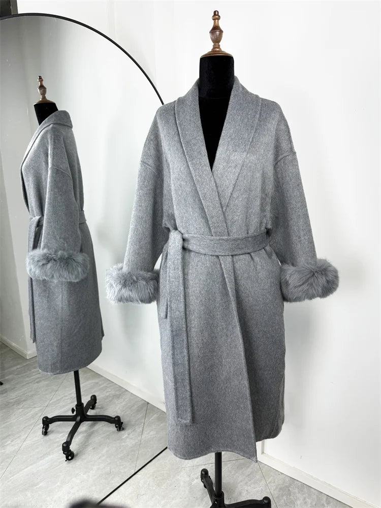 Women’s Fox Fur Wool Overcoat | Elegant Short Coat for Office & Winter
