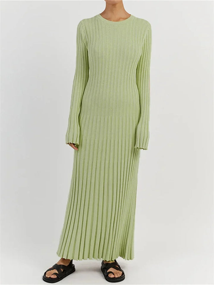 Knit Maxi Dress – Long Sleeve High Waist Elegant Style