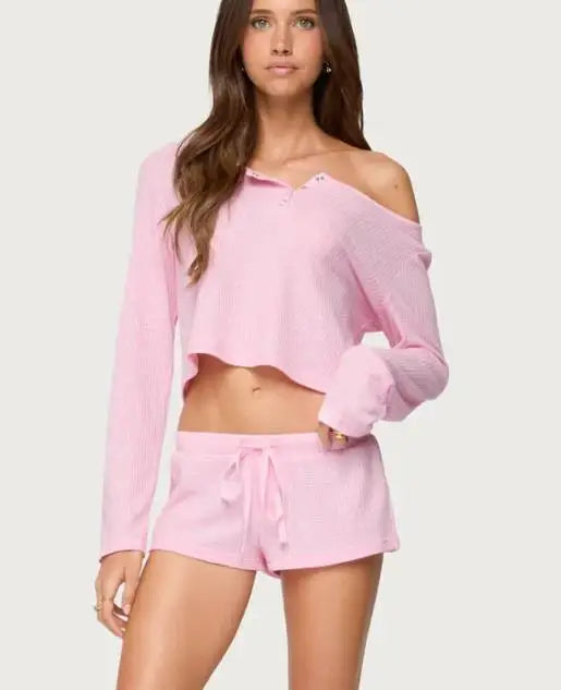 Kaia | Women's Pyjama Set – 2-Piece Lounge Set Long Sleeve Crop Top and Shorts