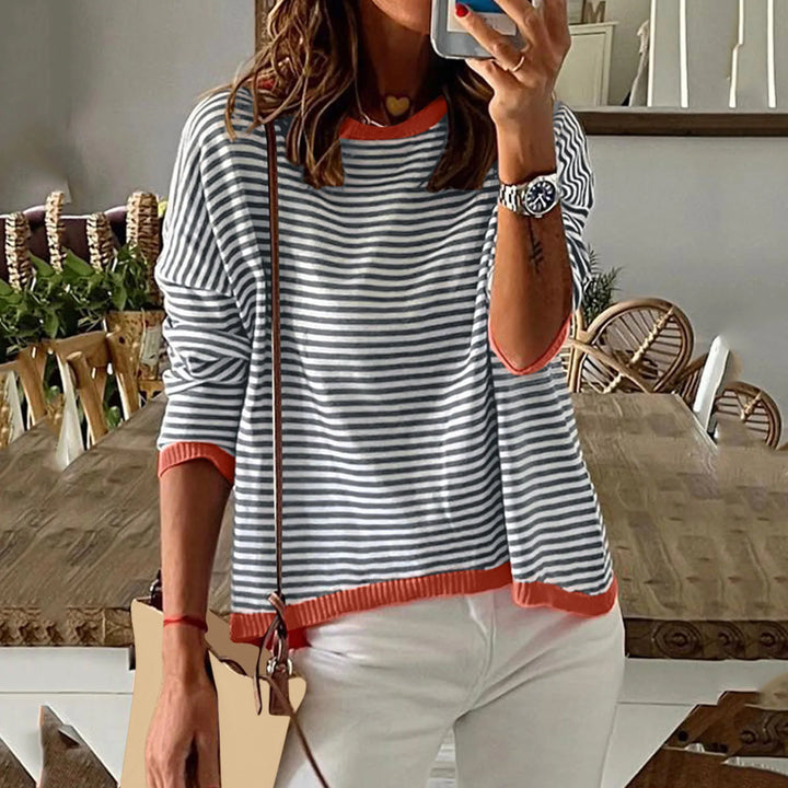 Riley | Women's Striped Crewneck Sweater Long Sleeve Casual Pullover