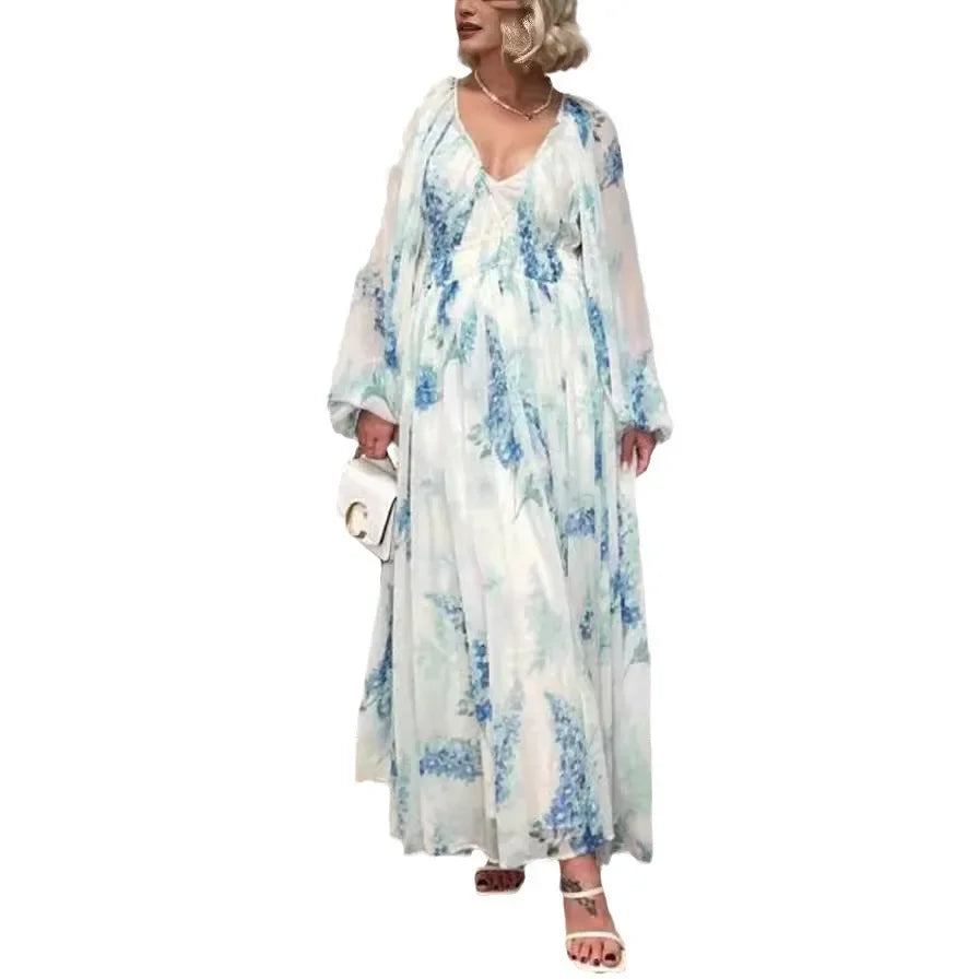 Chiffon Maxi Dress – V-Neck Flowing Party Dress