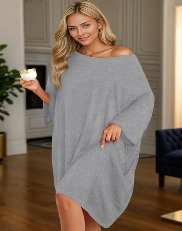 Luna | Women's Bamboo Nightgown – Oversized Sleep Shirt Soft Cotton Sleepwear