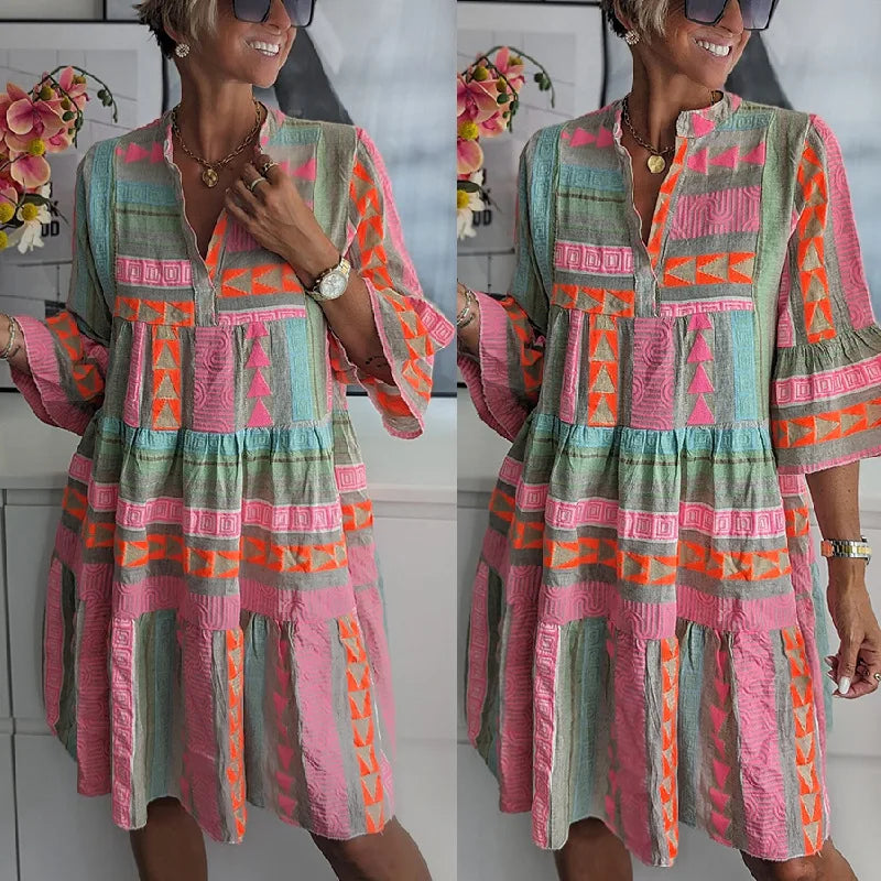 Elodie™ Chic V-Neck Cotton Hemp Dress