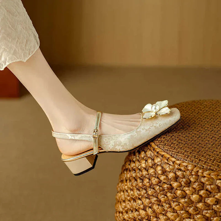 Isabeau | Women's Floral Mary Jane Pumps Block Heel Jacquard Strap