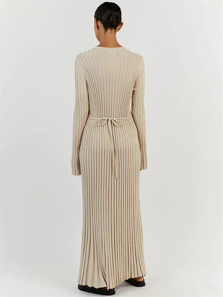 Knit Maxi Dress – Long Sleeve High Waist Elegant Style