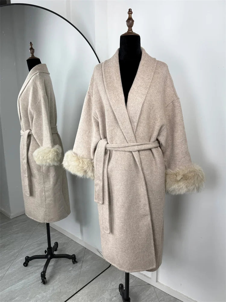 Women’s Fox Fur Wool Overcoat | Elegant Short Coat for Office & Winter
