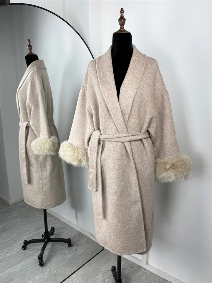 Women’s Fox Fur Wool Overcoat | Elegant Short Coat for Office & Winter