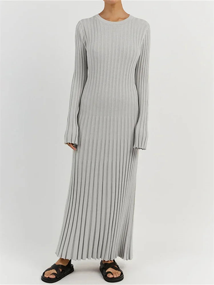 Knit Maxi Dress – Long Sleeve High Waist Elegant Style