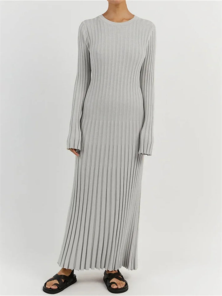 Knit Maxi Dress – Long Sleeve High Waist Elegant Style