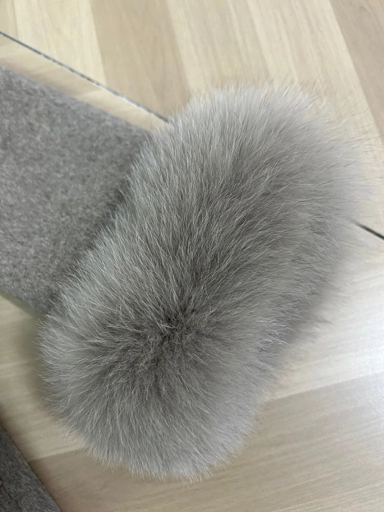 Women’s Fox Fur Wool Overcoat | Elegant Short Coat for Office & Winter