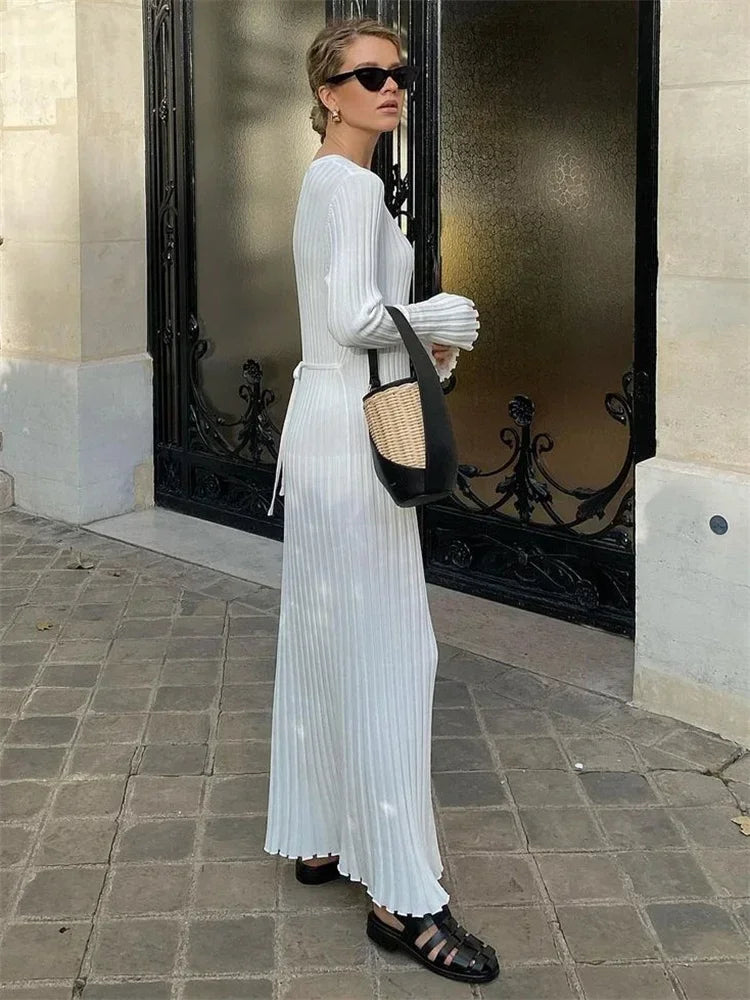 Knit Maxi Dress – Long Sleeve High Waist Elegant Style