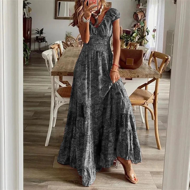 Bohemian V-Neck Floral Maxi Dress