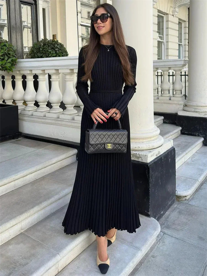 Knit Maxi Dress – Long Sleeve High Waist Elegant Style