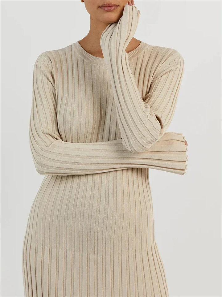 Knit Maxi Dress – Long Sleeve High Waist Elegant Style