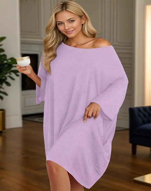 Luna | Women's Bamboo Nightgown – Oversized Sleep Shirt Soft Cotton Sleepwear