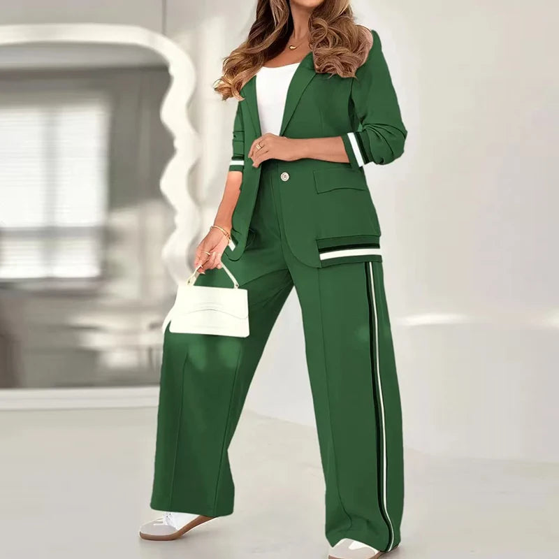 Elara | Women's Two-Piece Set – Knit Cardigan and Wide Leg Pants Lounge Set