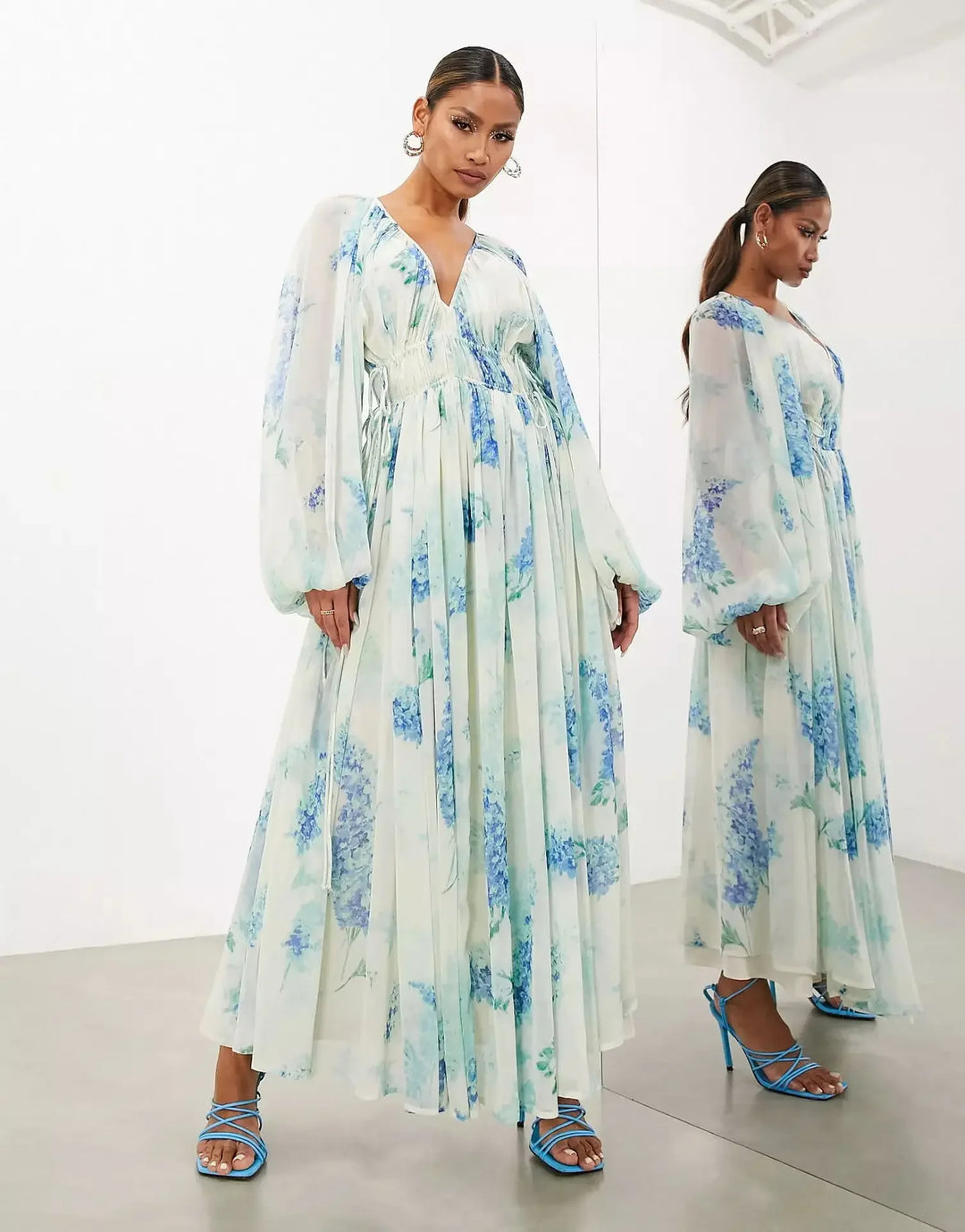 Chiffon Maxi Dress – V-Neck Flowing Party Dress