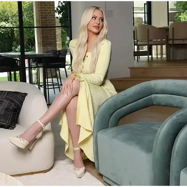 Elegant Autumn Dress Women  Ribbed Knit Midi Dress Slim Fit