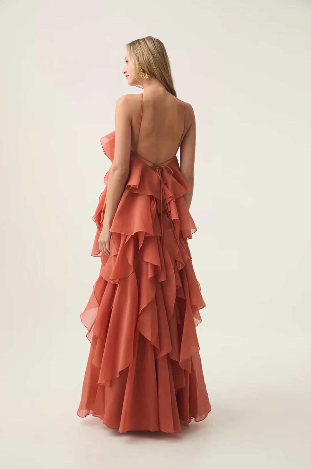Nephele - Long Halter Ruffle Cocktail Dress