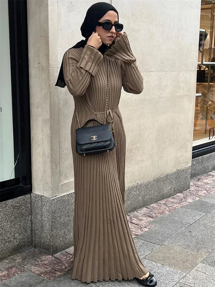 Knit Maxi Dress – Long Sleeve High Waist Elegant Style