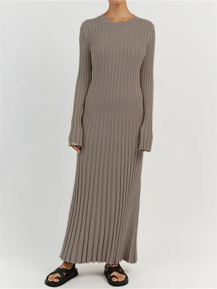 Knit Maxi Dress – Long Sleeve High Waist Elegant Style