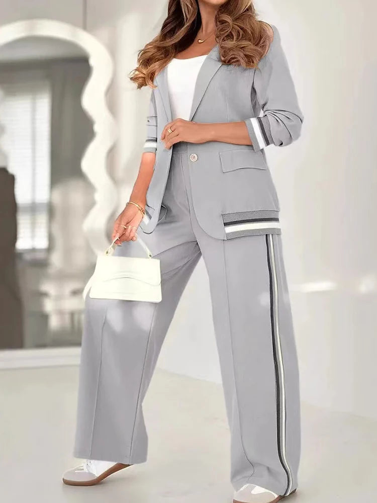 Elara | Women's Two-Piece Set – Knit Cardigan and Wide Leg Pants Lounge Set