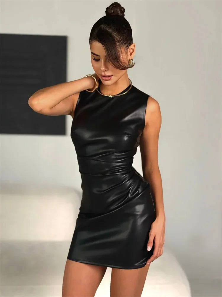Sexy PU Maxi Dress – High Waist Bodycon Streetwear