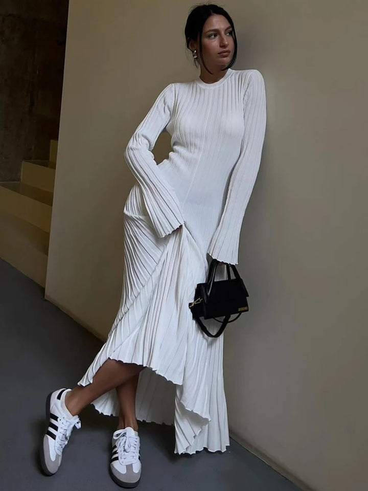 Knit Maxi Dress – Long Sleeve High Waist Elegant Style