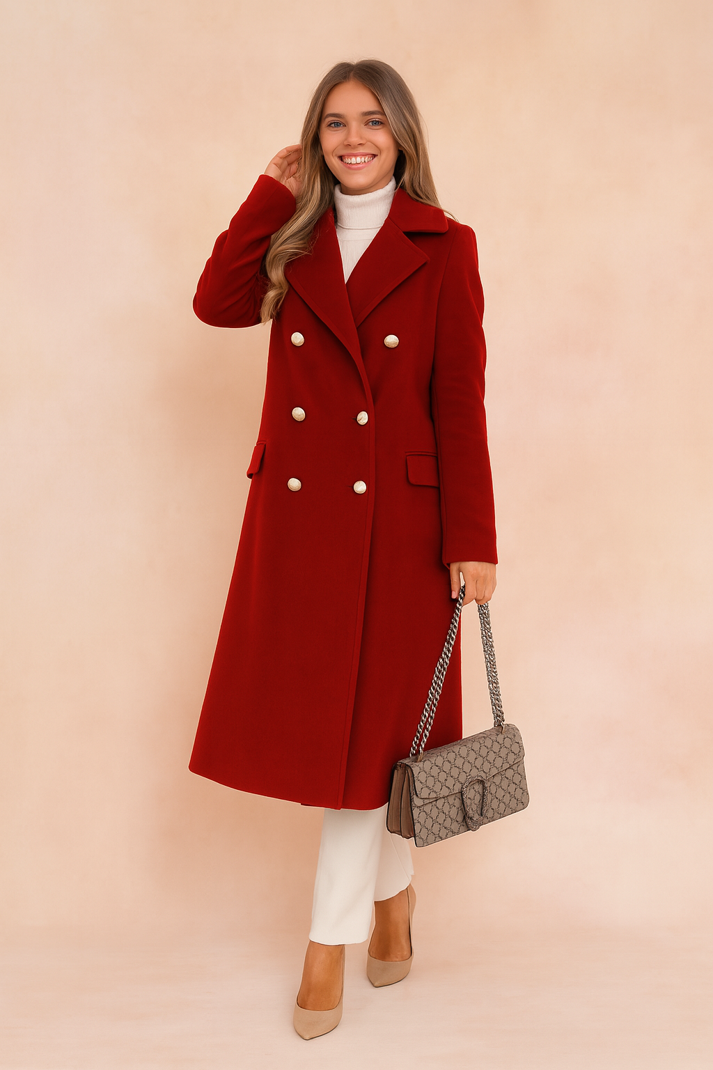 Selena | Tailored Double-Breasted Longline Women’s Coat