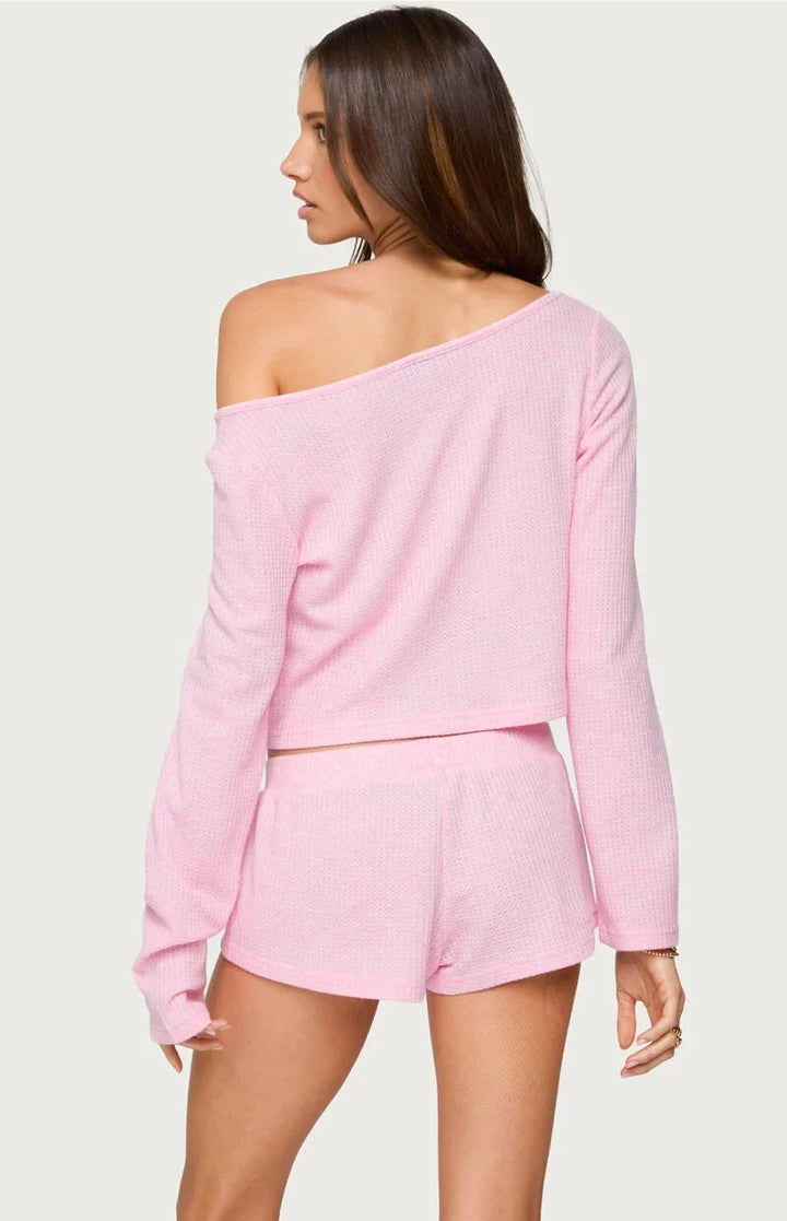 Kaia | Women's Pyjama Set – 2-Piece Lounge Set Long Sleeve Crop Top and Shorts