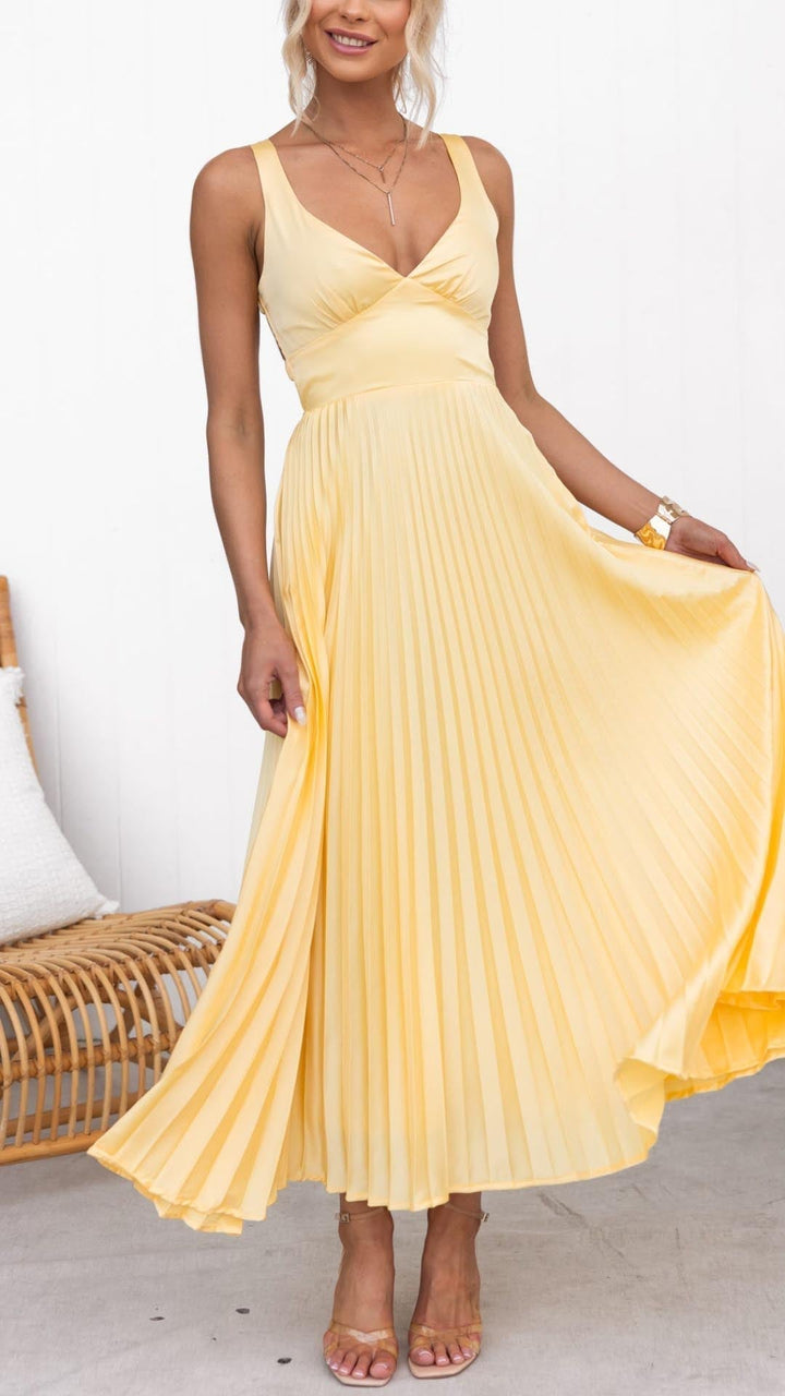 Rosalind | Women's Wedding Guest Pleated V-Neck Maxi Dress Evening