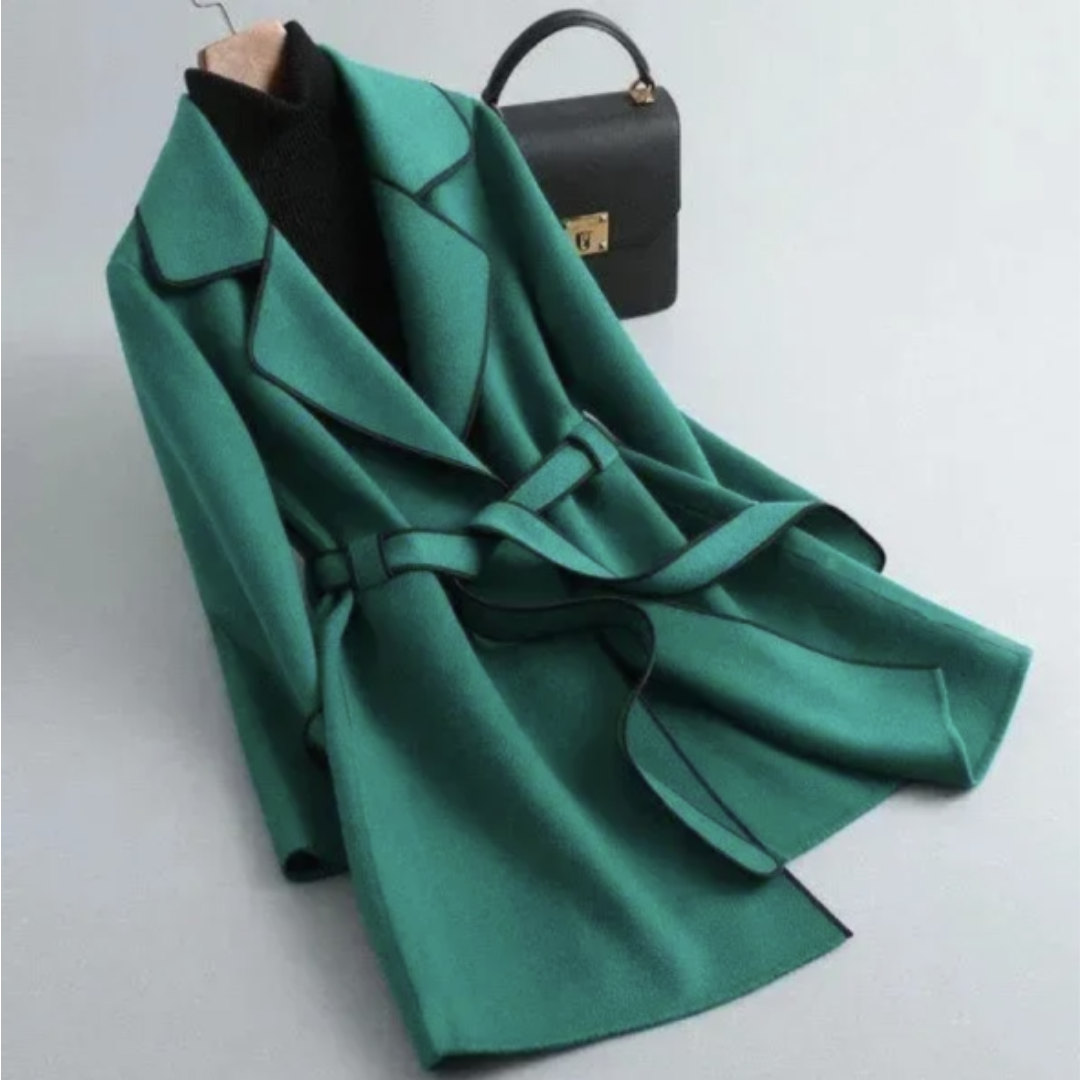 Tracey | Chic Contrast-Trim Belted Trench