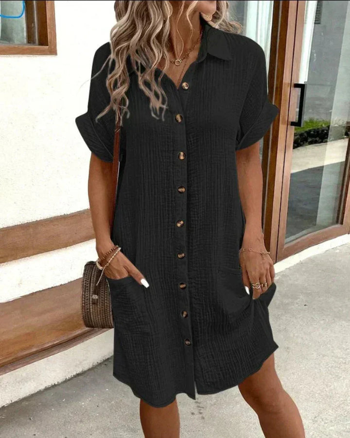 Hailey - Women’s Retro Cotton Linen Shirt Dress