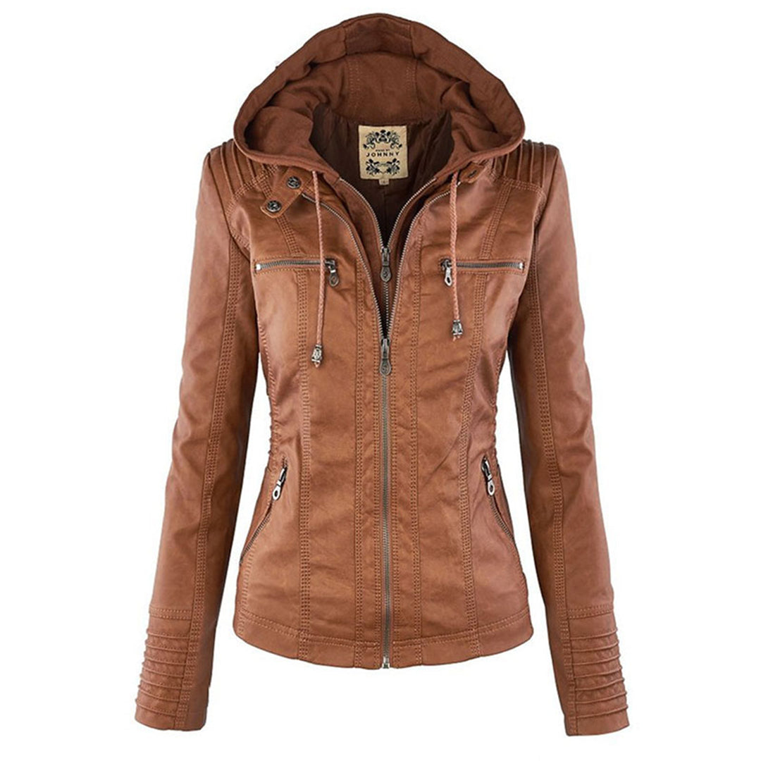 Waterproof Women's Leather Jacket with Hood | Stylish Outerwear