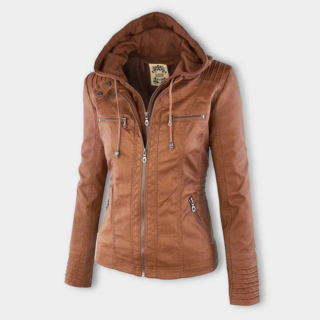 Waterproof Women's Leather Jacket with Hood | Stylish Outerwear