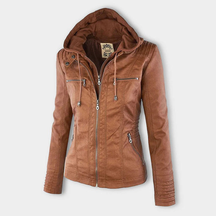 Waterproof Women's Leather Jacket with Hood | Stylish Outerwear