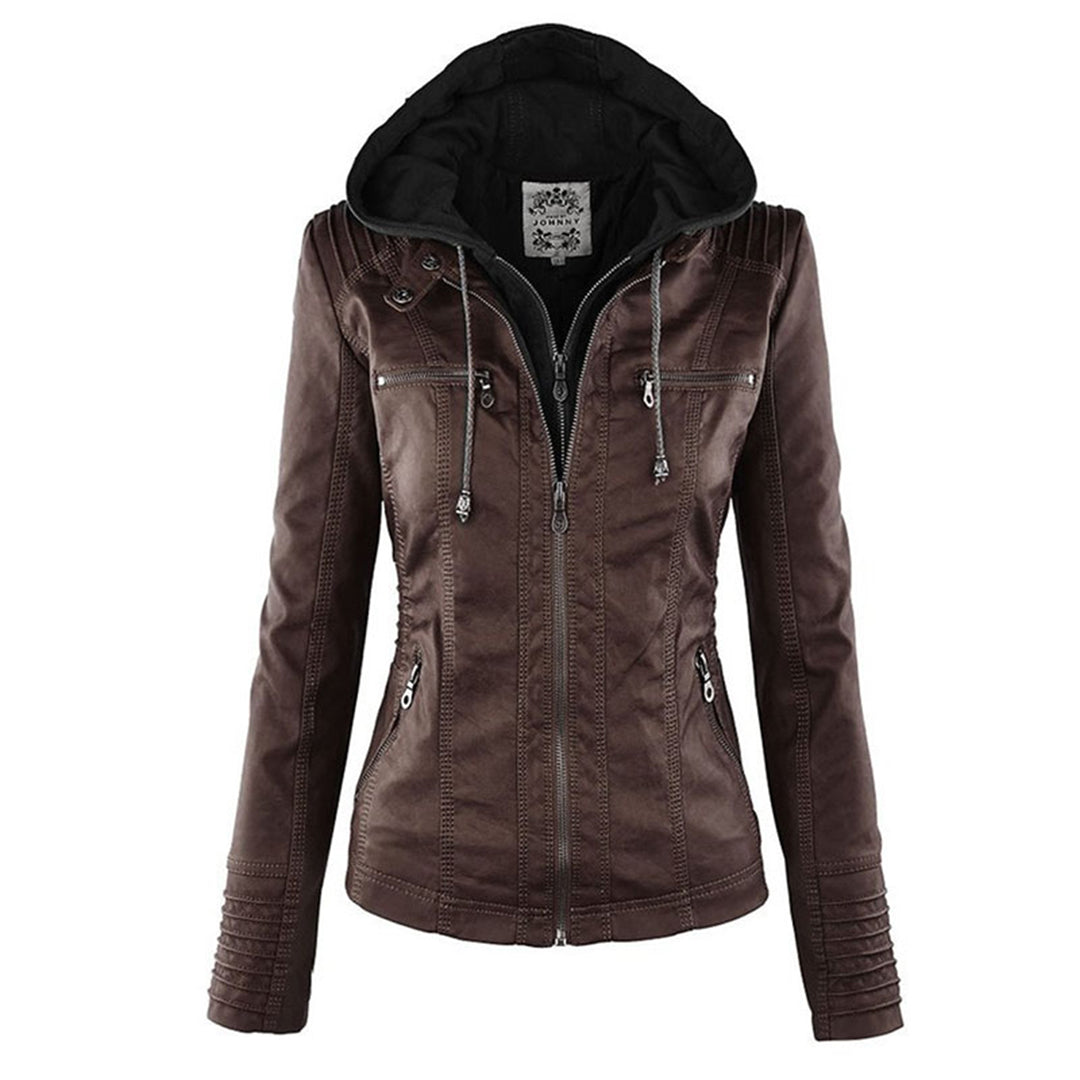 Waterproof Women's Leather Jacket with Hood | Stylish Outerwear