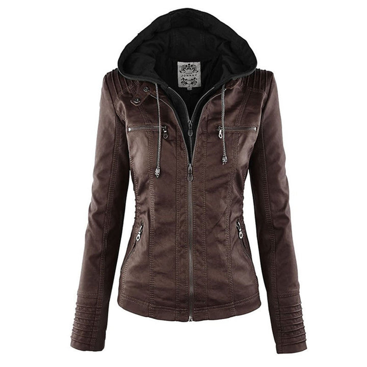 Waterproof Women's Leather Jacket with Hood | Stylish Outerwear