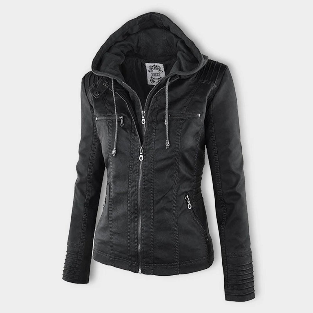 Waterproof Women's Leather Jacket with Hood | Stylish Outerwear