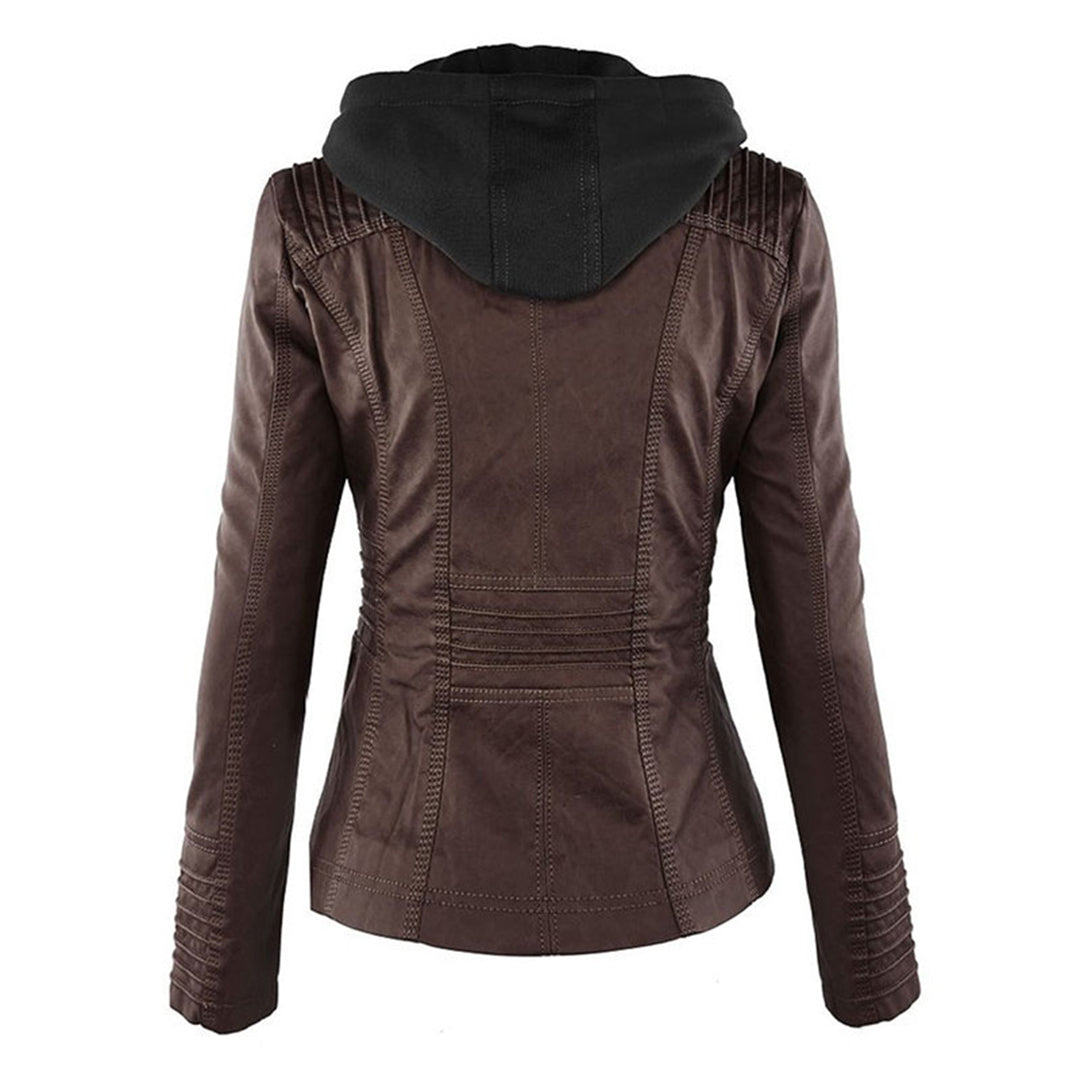 Waterproof Women's Leather Jacket with Hood | Stylish Outerwear