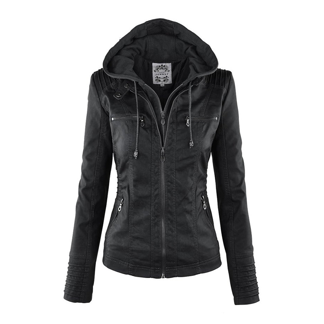 Waterproof Women's Leather Jacket with Hood | Stylish Outerwear
