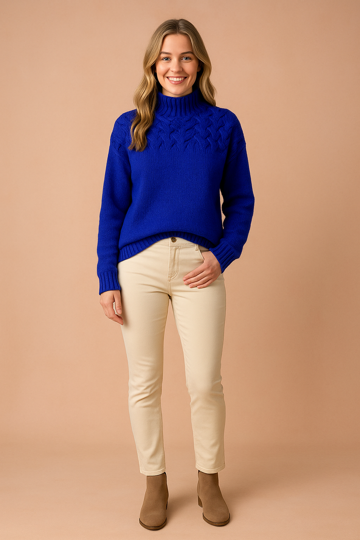 Wendy | Patterned Sweater with Stand-Up Collar