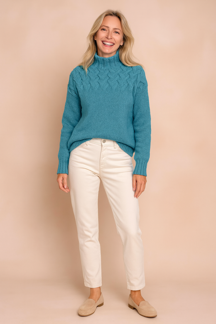 Wendy | Patterned Sweater with Stand-Up Collar