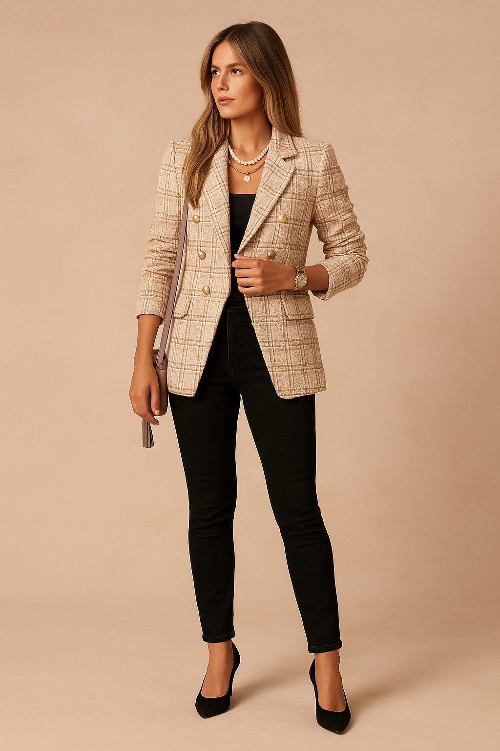 Women's Stylish Checked Jacket Tailored Fit High-Quality Fabric