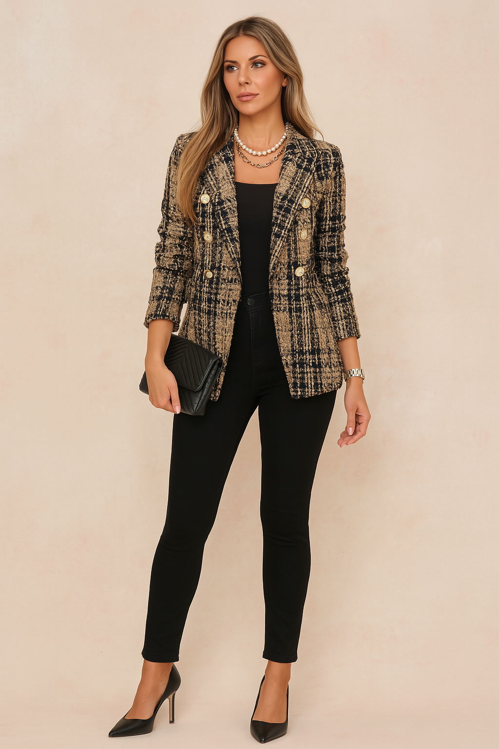 Women's Stylish Checked Jacket Tailored Fit High-Quality Fabric