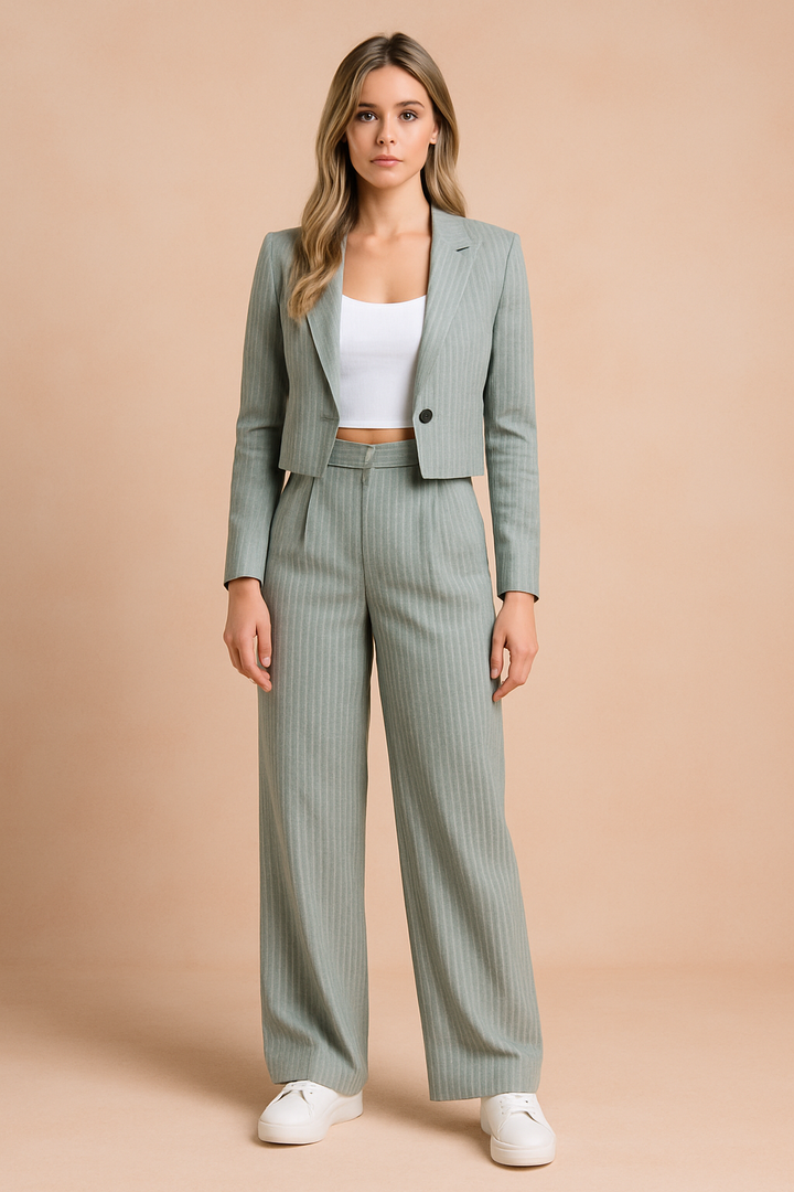 Women's Stylish Two-Piece Suit Comfortable Striped Fabric